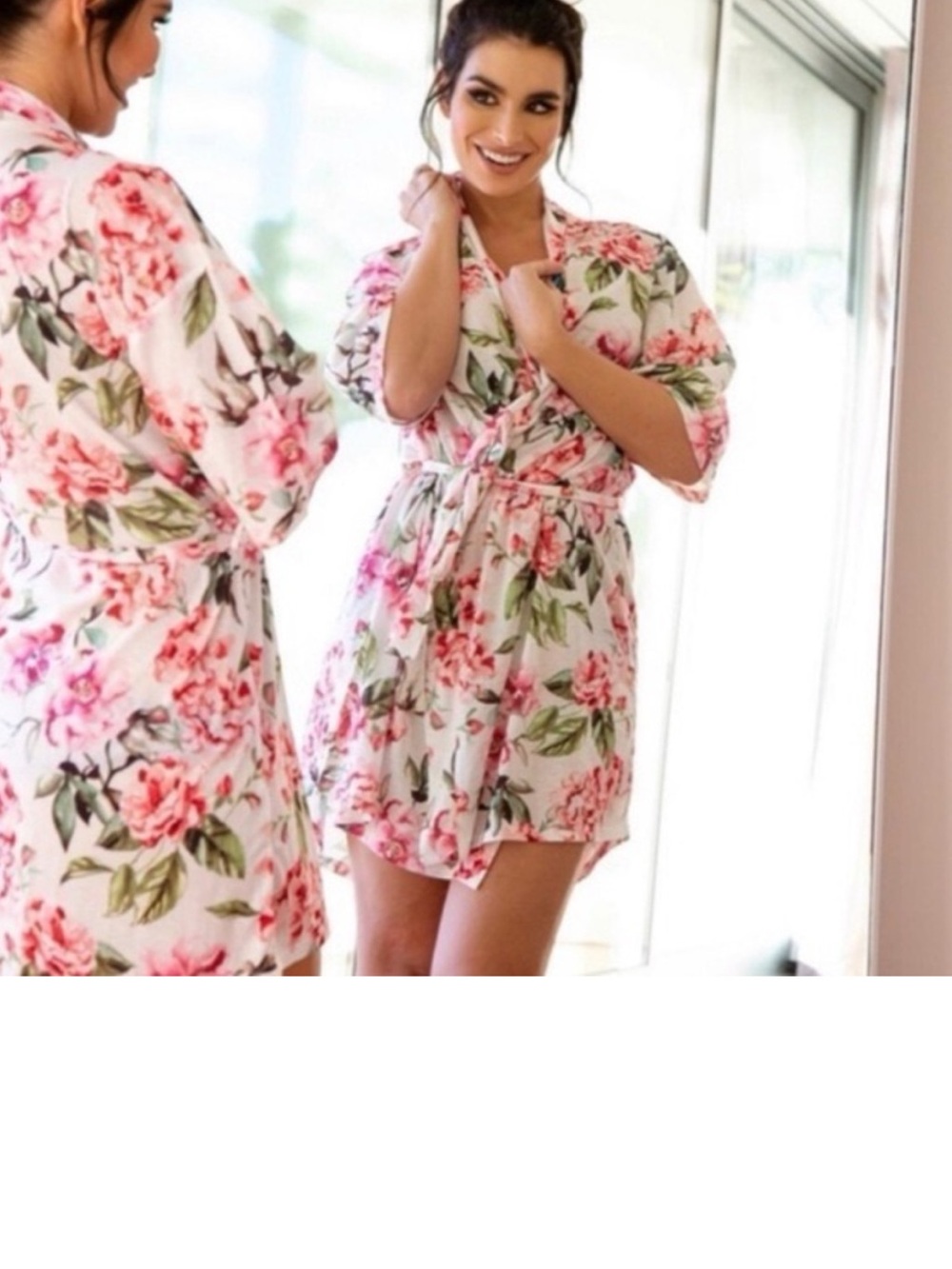 Show Me Your Mumu White Floral Wrap Kimono Robe - Pink & Green - Picture 2 of 5